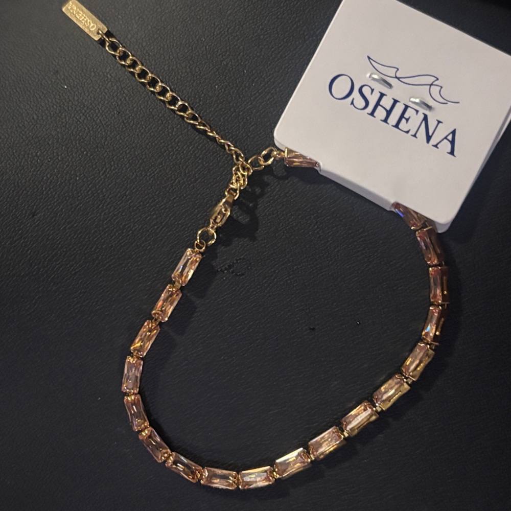 Oshena light Pink Crystal 18k gold plated Tennis Bracelet tarnish & water proof - Picture 2 of 7